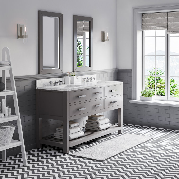 Cronin 60" Carrara White Marble Countertop Bath Vanity with Faucet and Mirror