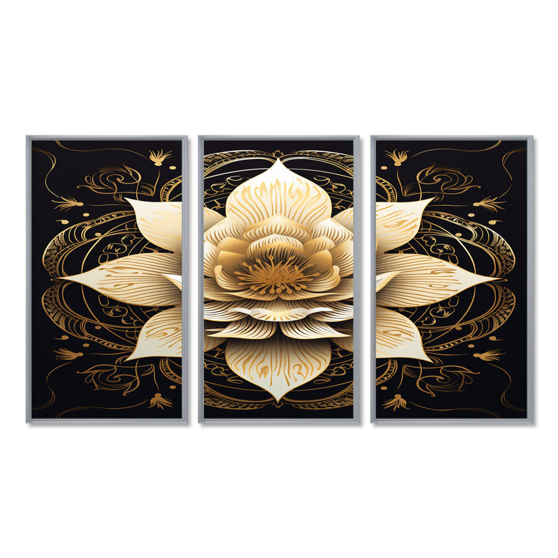 Teagin - lot d'art mural lotus, Encadrement argenté, H 28 po x l 36 po x P 1 po