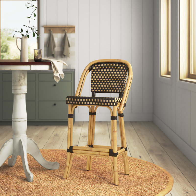 Euporie Woven Bar Stool, Chocolate/Yellow