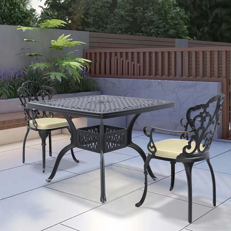 Ensemble de 3 meubles de patio en fonte d'aluminium avec coussins et table, coussins de couleurs aléatoires