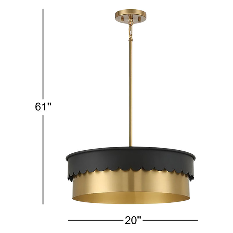Dulcia 4 - Light Drum Pendant, Matte Black/Natural Brass
