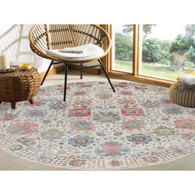 10'0" x 10'0" New Hand Knotted Ivory Wool & Silk Round Oriental Rug - 516346D418F04CDEAA0635F487D6214D