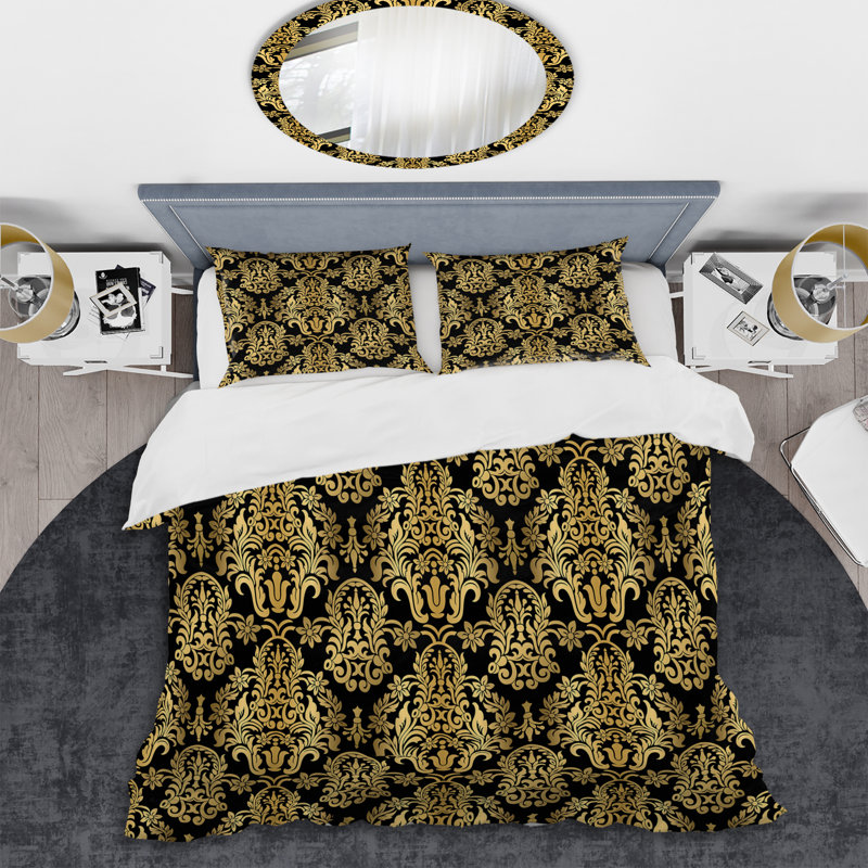 Damas doré - ensemble de housse de couette abstrait - microfibre de polyester
