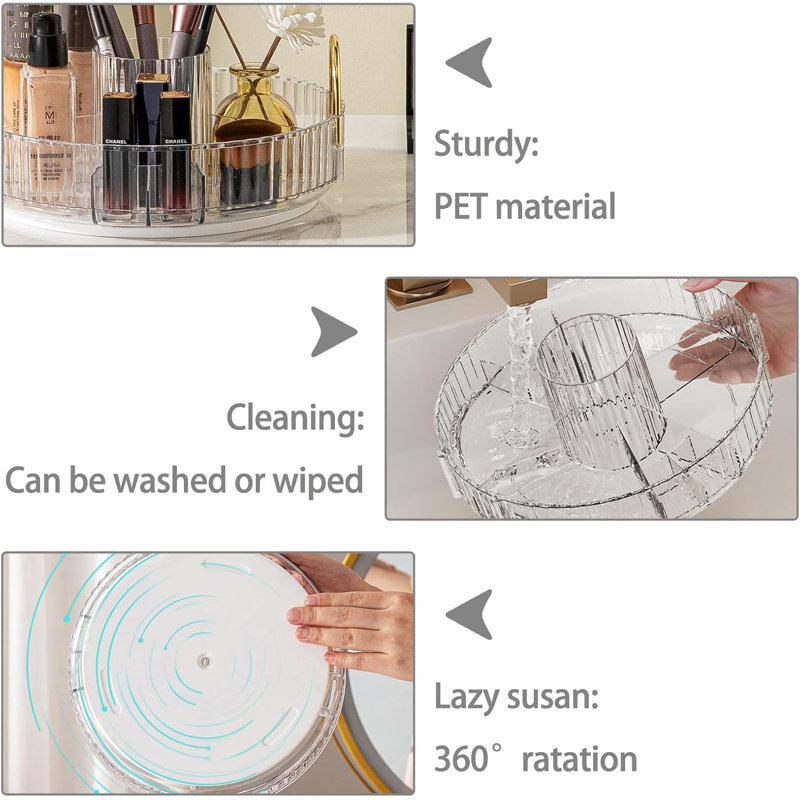 Organisateur de maquillage rotatif à 360 degrés pour meuble-lavabo - Rangement pour cosmétiques haute capacité, Clair
