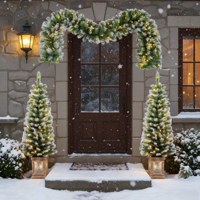 Ensemble de guirlande de Noël 3 pièces et ensemble de 2 arbres d'entrée avec lumières DEL