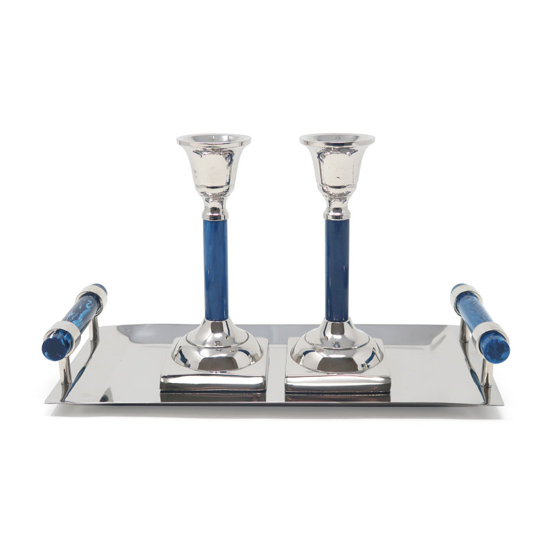 Candlestick Set With Tray (Available In Multiple Colors Options), Blue