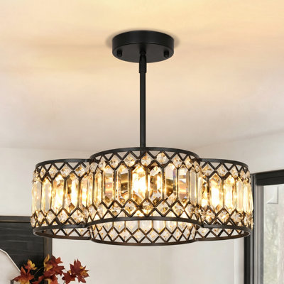 Modern 4-Light Black Crystal Chandelier with Adjustable Height and K9 Crystal Shade