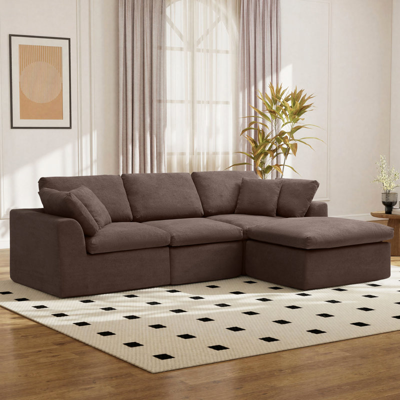 110'' Comfy L Shaped Sectional Modular Cloud Sofa with Ottoman, Oversized Compression Deep Seat Couch, 3 Seater Living Room Set