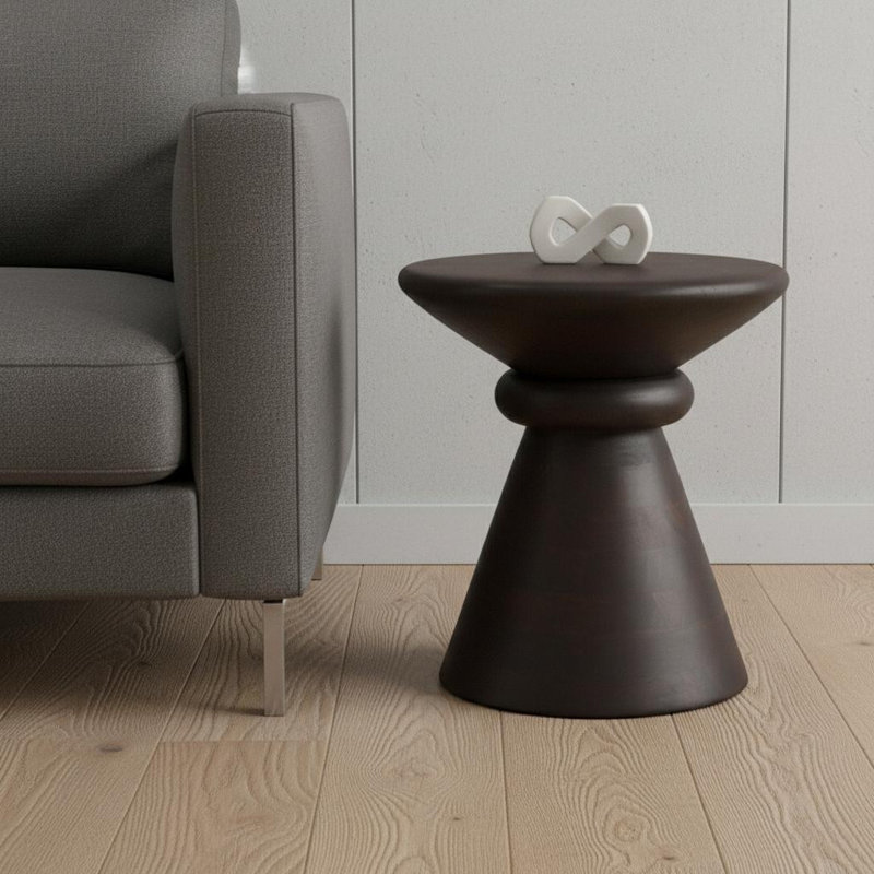  Transitional 18" Dark Brown Solid Wood Pedestal End Table