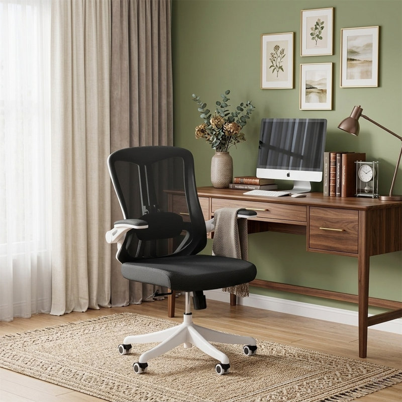 Fauteuil de bureau ergonomique Norberta Home, Noir, Blanc