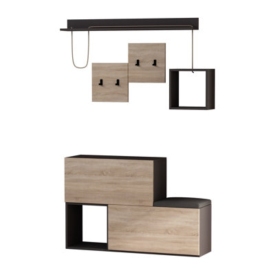 Hall Tree Bench with Shoe Storage and Coat Hooks