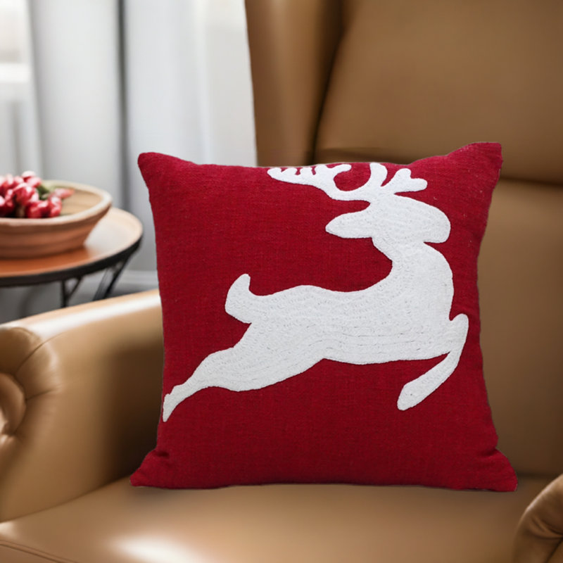 Christmas Pillow Embroidered Cotton Blend Throw Pillow