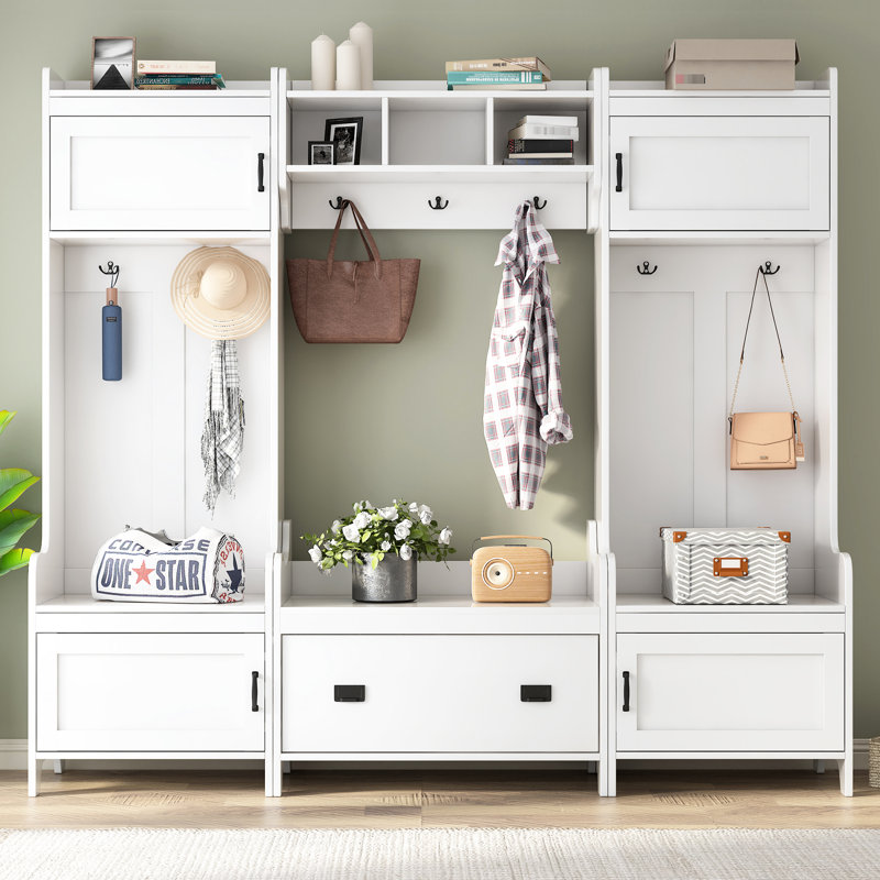 Blanc 41, couloir, portemanteau, banc, solution polyvalente et élégante, entrée blanche, design fonctionnel