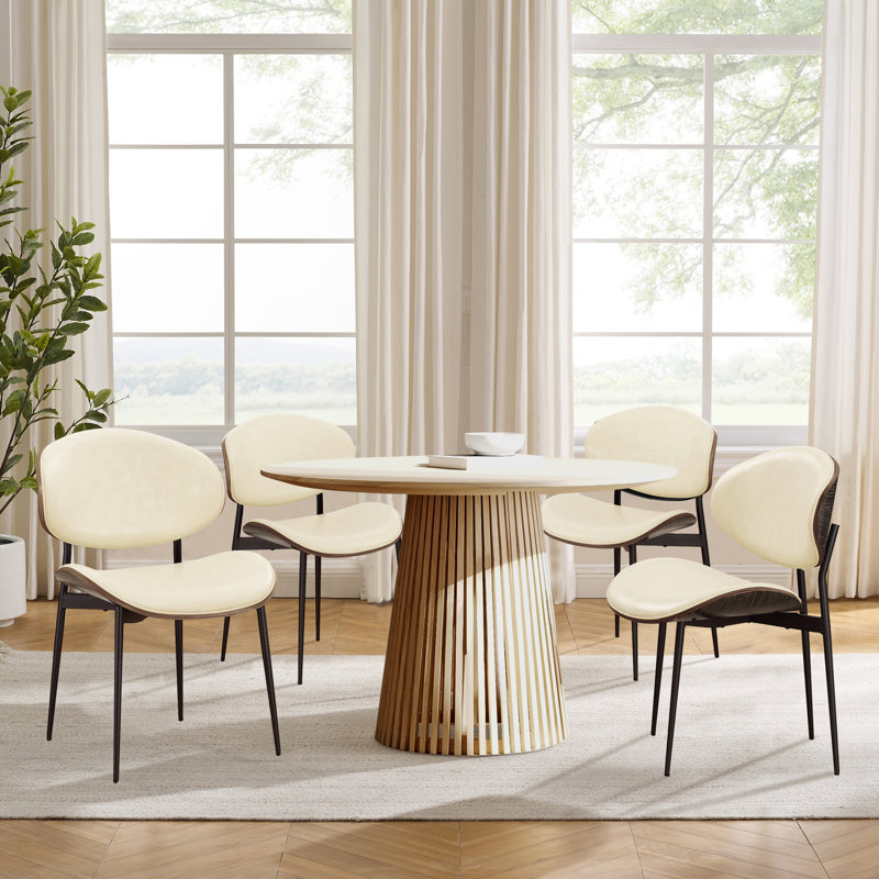 Faux Leather Upholstered Dining Chairs (Set of 4), White