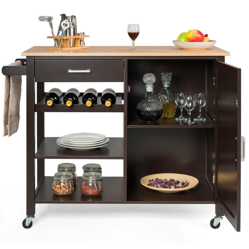 Yemina Wood Kitchen Cart, Dark Brown
