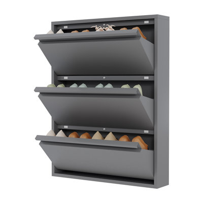 Armoire à chaussures mince en métal à 3 tiroirs, rangement étroit avec support mural / plancher, coins inférieurs amovibles et sécurité anti-basculement pour le vestibule, le couloir et la chambre à coucher