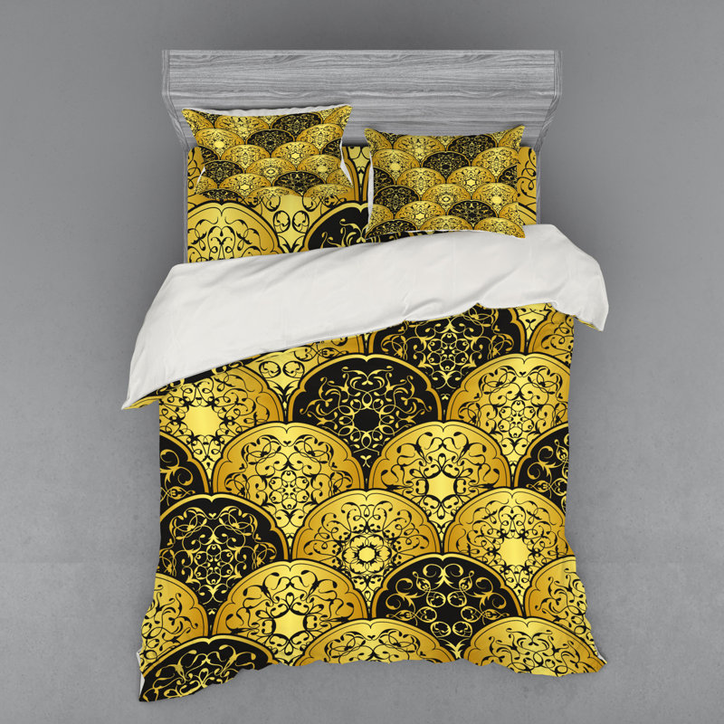 Eclectic Polyester Damask Duvet Cover, Queen Duvet Cover + 3 Additional Pieces
