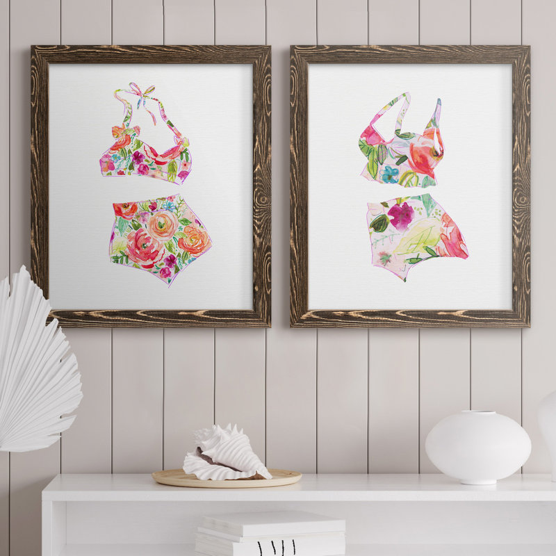 Ensemble de reproduction de peinture tropicale III - 2 pièces, H 24 po x l 36 po x P 1,5 po, Toile avec cadre en noyer