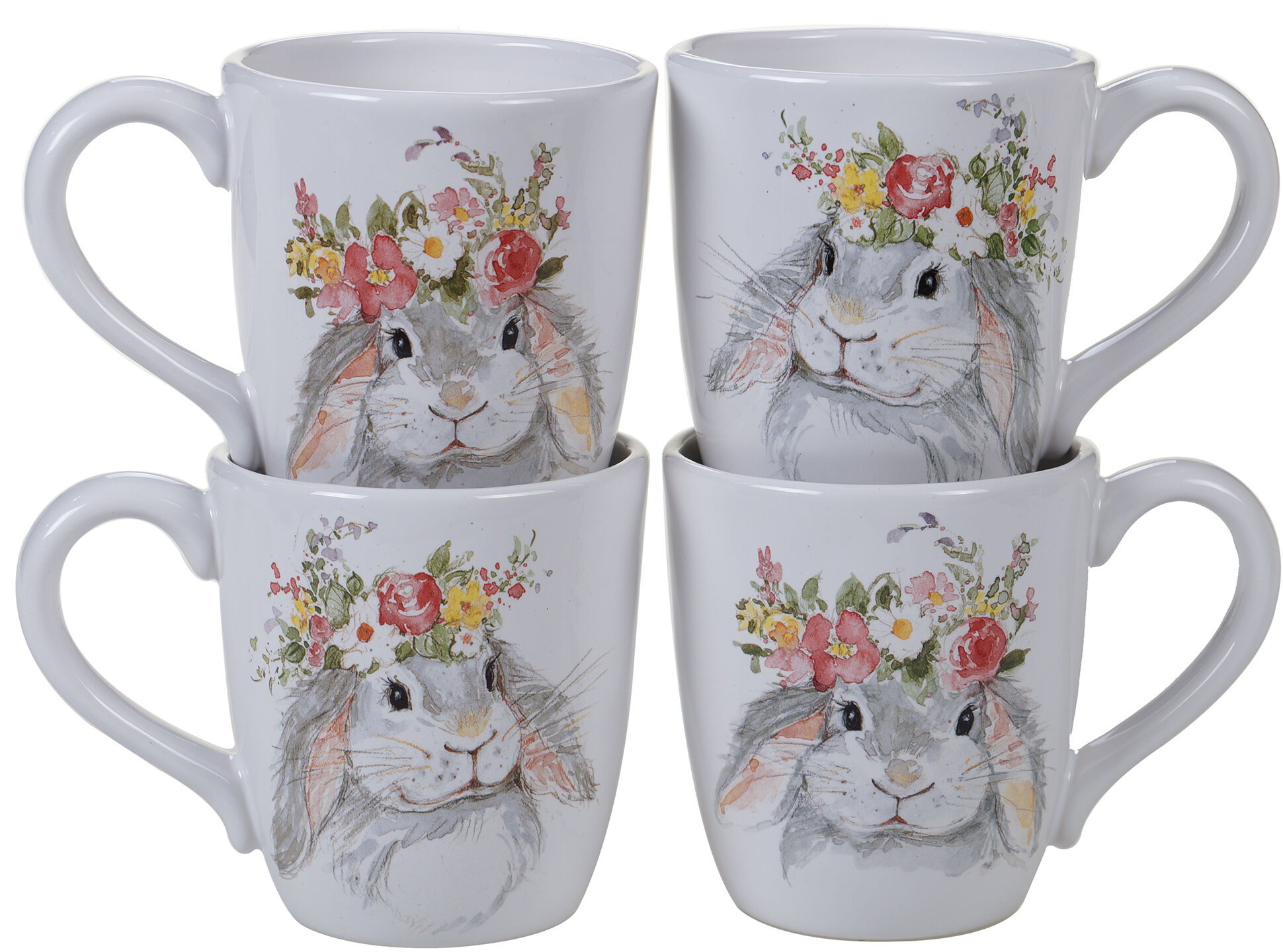 Certified International Sweet Bunny Set Of 4 3-D Bunny Mug