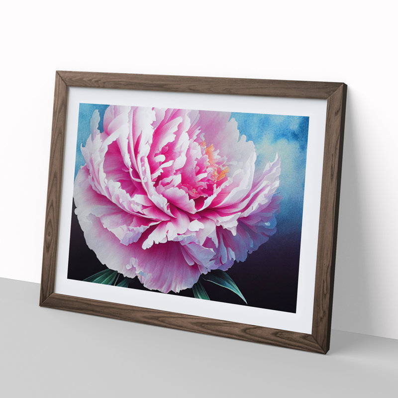 Wonderful Peony Flower - Single Picture Frame Painting, 25cm H x 34cm W x 2cm D, Walnut