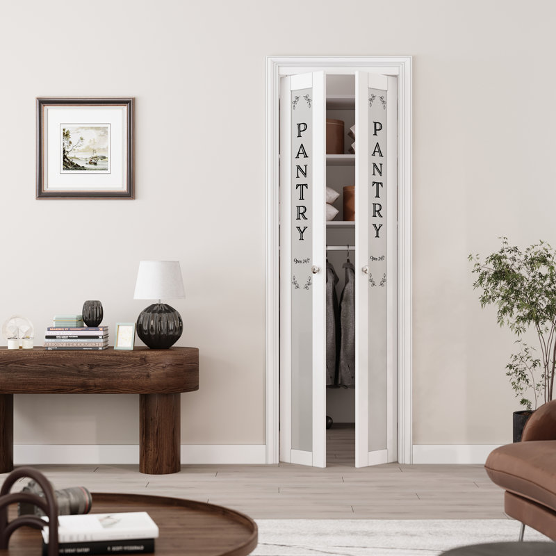 24" x 80" Frosted Glass White MDF Pivot Door