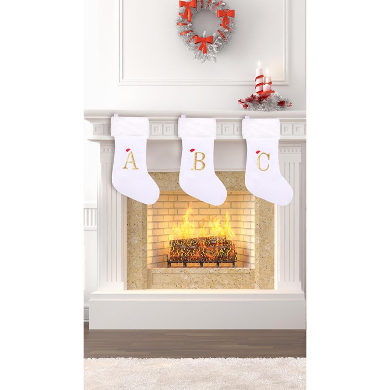 Bas de Noël monogrammés de 20 pouces avec lettres, bas de Noël super doux, bas de grand monogramme, bas de lettre rouge pour les Fêtes de Noël, cadeau de Noël…