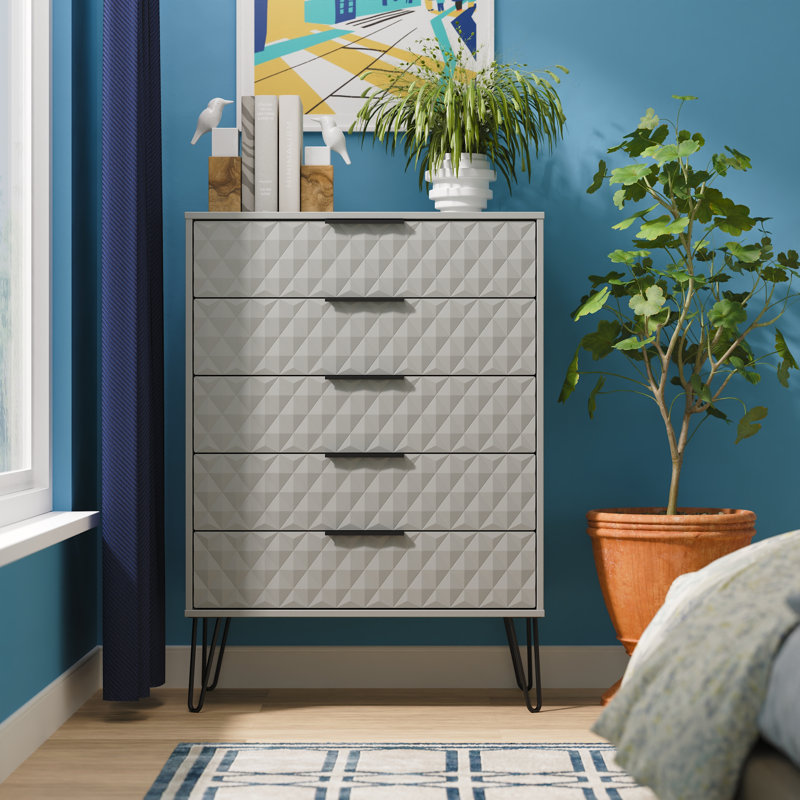 Talita 77cm W 5 - Drawer Chest of Drawers, Grey