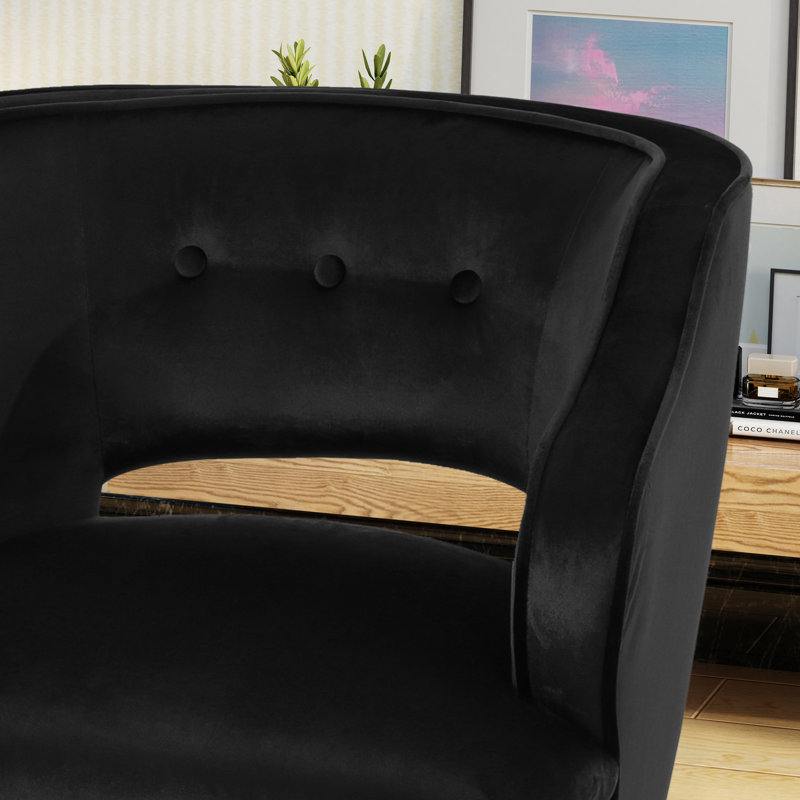 Ballentine Mid-Century Modern Accent Chair with Channel Stitching and Rubberwood Legs, Black Velvet 1