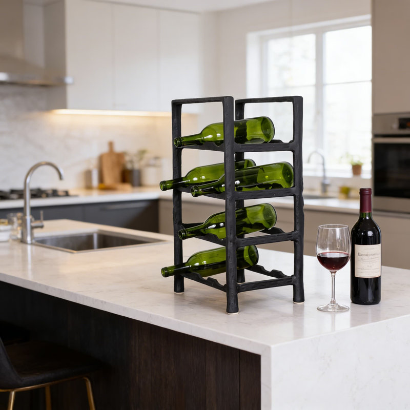 Support à vin pour 12 bouteilles, armoire à vin autoportante en métal pour comptoir de cuisine ou salle à manger, tablette de rangement robuste en fer forgé avec pieds antidérapants