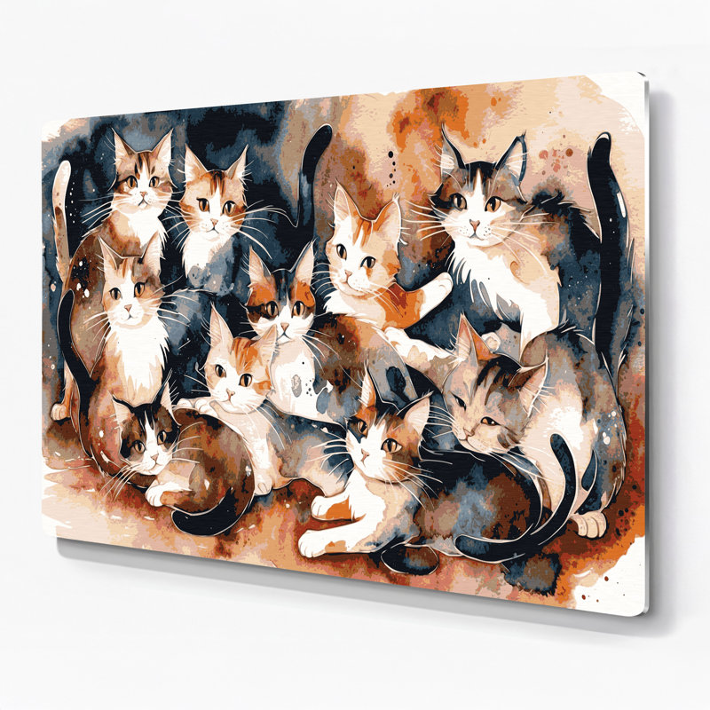 Art mural en métal «Cats Puspin» brun, H 11 po x l 14 po