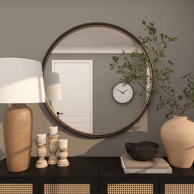 Bernulf Solid Wood Circle Wall Mirror