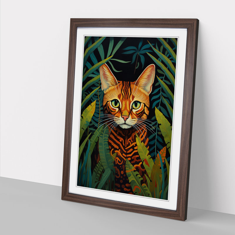 Bengal Cat Symbolism Art - Framed Print, Walnut, 64cm H x 46cm W x 2cm D