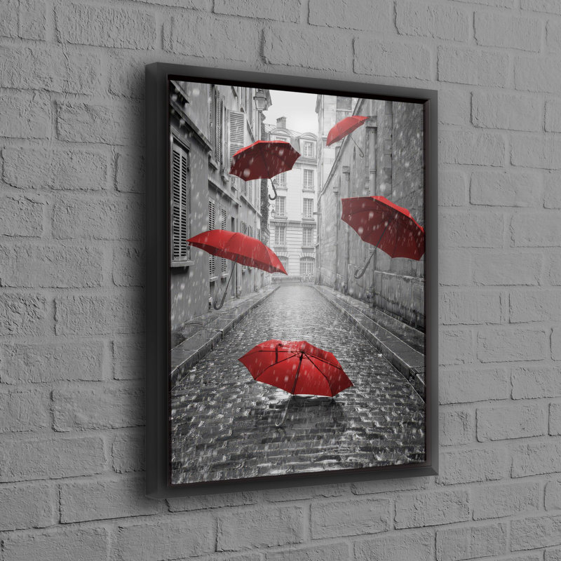 Affiche de décoration moderne en toile de parapluie rouge idéale comme cadeau personnalisé pour bébé sur le thème de la pluie