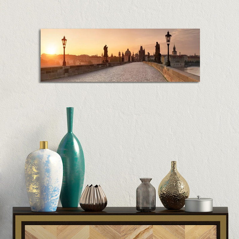 Sunrise At The Charles Bridge In Prague, Czech Republic by Jan Becke - Wrapped Canvas Panoramic Print