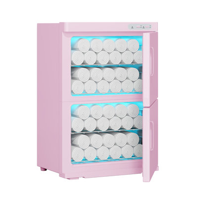 46L Double Door Pink Towel Warmer Cabinet, 110V Hot Towel Heater with Stainless Steel Racks & Drip Tray, Large Capacity Towel Heating Machine for Salon Spa Massage Stone Beauty Tools