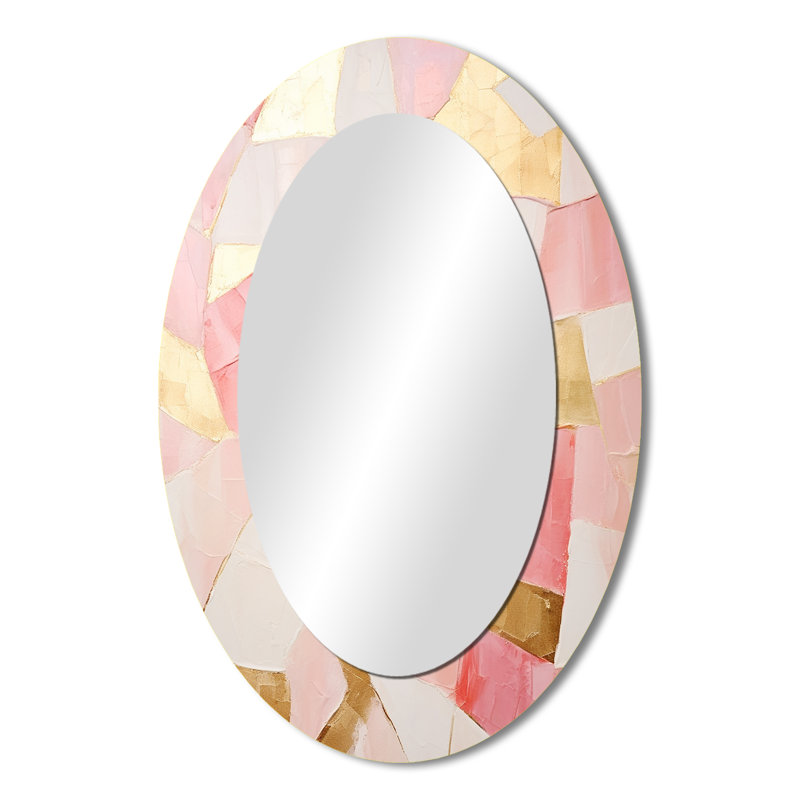 Rose et or Tessellations I - miroir mural ovale moderne doré, 36 po x 24 po