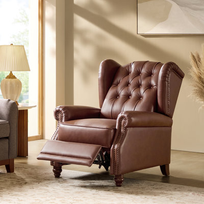 Cherri 32.5" Genuine Leather Wingback Power Recliner with Charging Ports by Canora Grey