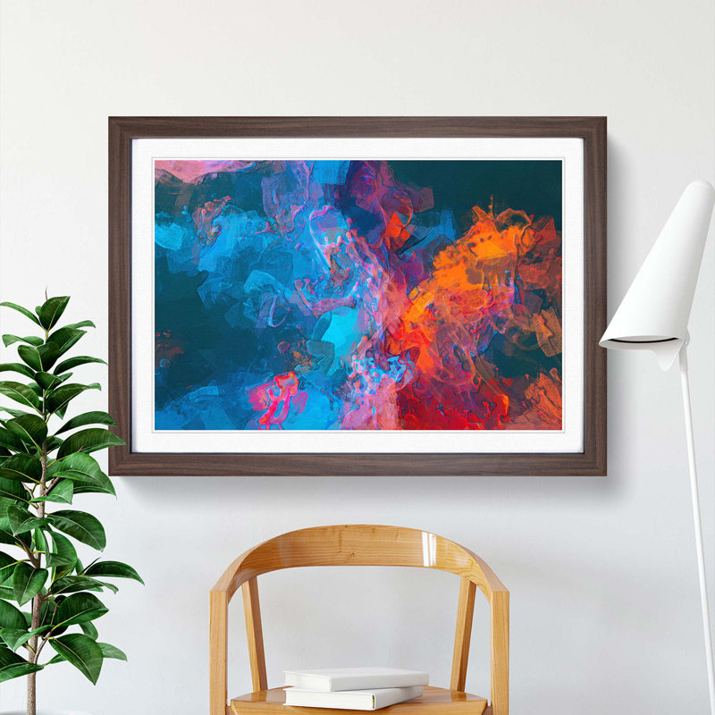 Midnight Smoke in Abstract - Picture Frame Painting Print, Walnut Framed, 27cm H x 36cm W x 2cm D