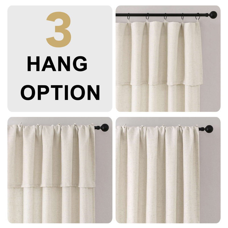 Linen Curtains for Living Room Neutral Modern Farmhouse Window Privacy Linen Fabric Drapes for Farmhouse Window Treatment Panels with Valance,2 Panels