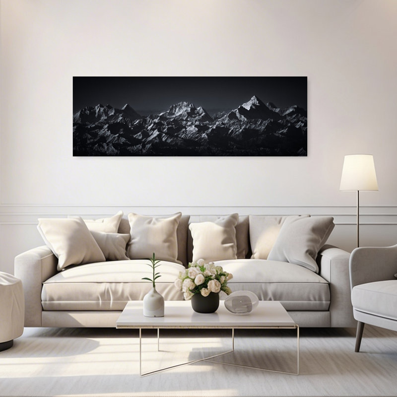 «Majestic Mountain Peaks Dramatic Abstract Contemporary Mountain», art mural, H 20 po x l 60 po