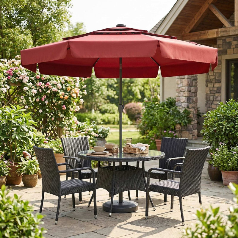 Parasol de terrasse à énergie solaire anti-décoloration résistant aux rayons UV de 10 pieds avec toit ventilé à 3 niveaux et lumières DEL pour un abat-jour de terrasse près de la piscine
