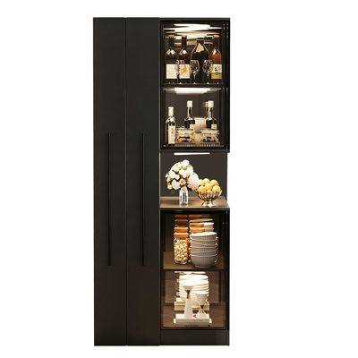 Vitrine haute moderne et minimaliste noire de 82,2 cm (32,36 po), vitrine à vin en verre trempé pour salle à manger et salon