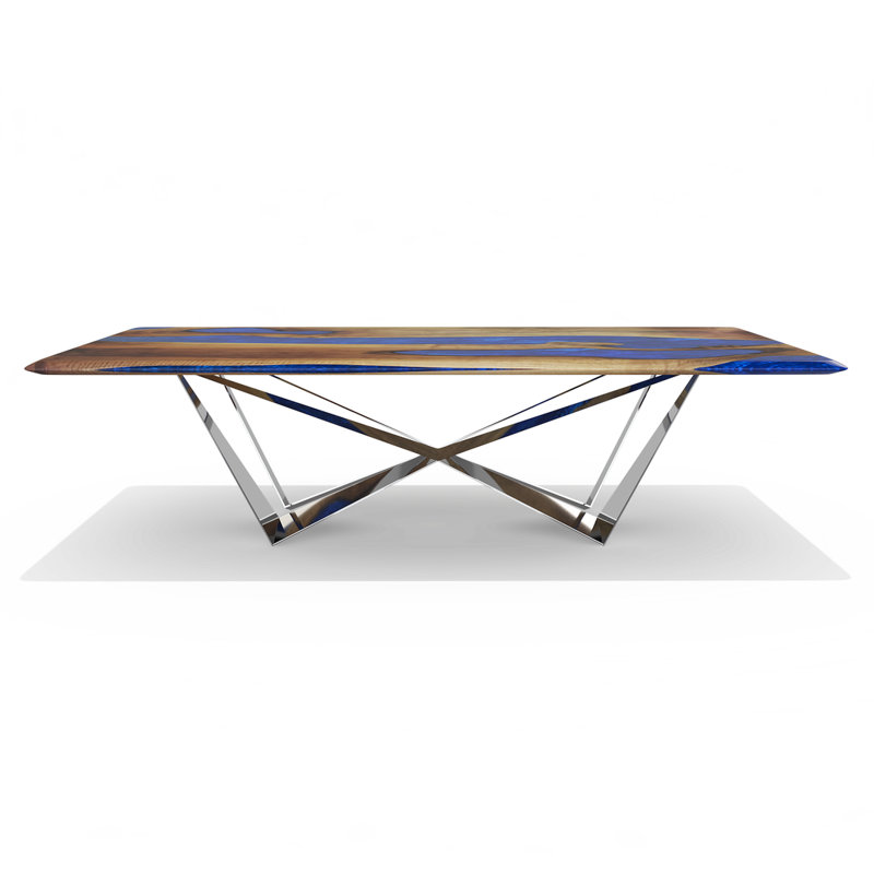 Walnut Metal Base Dining Table, Cobalt Blue, H75 x L244 x W122cm