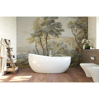 Vintage Roman Countryside Wall Mural with Travelers and Cave Ruins Landscape for Home Decor
