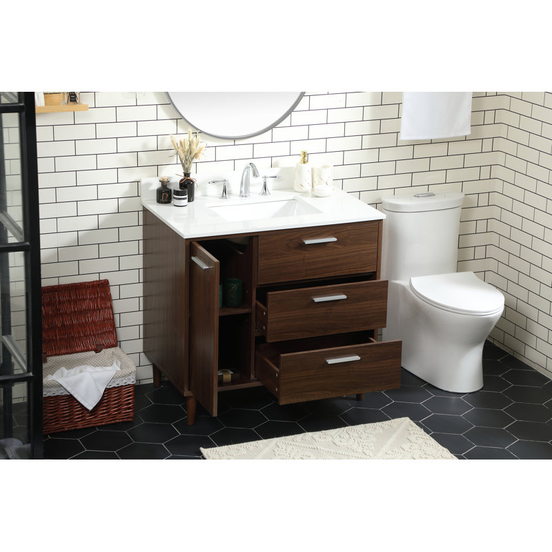Baldwin 36'' Single Bathroom Vanity with Engineered Marble Top, Walnut