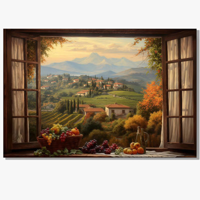 Faux Window Large Wall Art, Italian Wine Country Landscape Art Prints