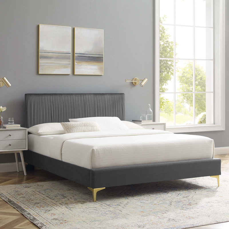 Lit plateforme en velours Peyton Performance, Complète, Blanc