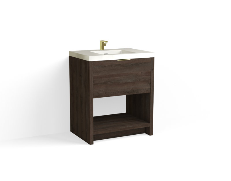 Vista 30" W Freestanding Single Bathroom Vanity, White Gloss, Single-Hole, Nimbus/Matte Black