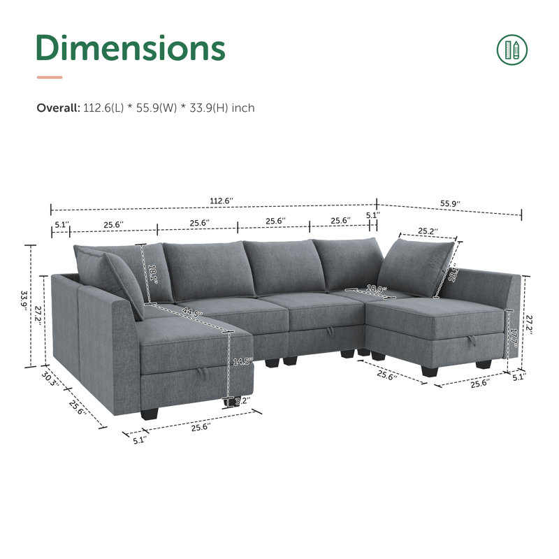 Canapé modulaire en U Coss, 100% polyester gris bleuâtre