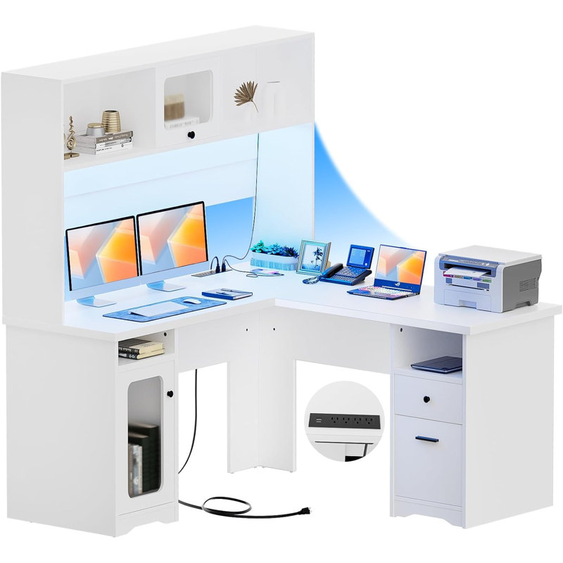 Bureau en V avec tiroirs Vello, Blanc
